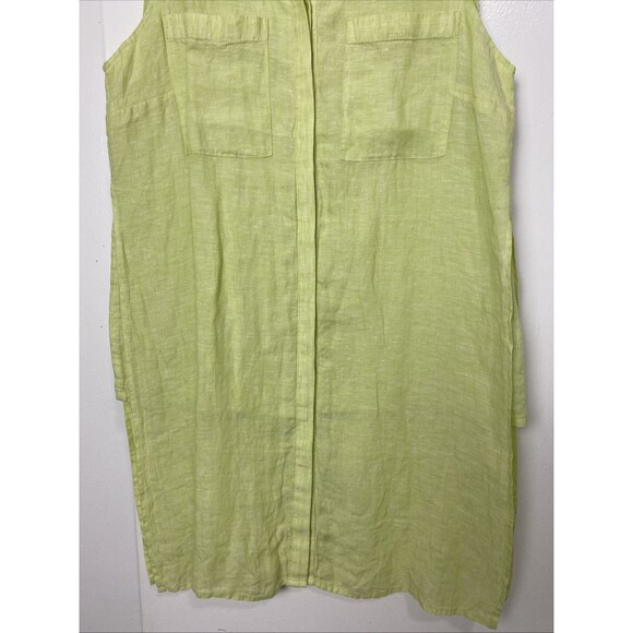 Chico's Button Up Tunic Shirt Size 1 Green 100% Linen Sleeveless Longline Slit - Picture 4 of 12